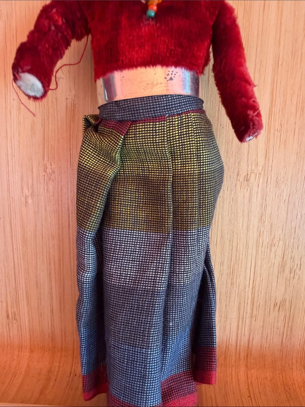 Handmade Red Fabric Doll with Bead Necklace